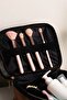 Women's Makeup Bag, Cosmetic Leather , Tan Color, Double Compartment Travel Bag - 5
