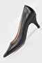 WOMEN'S BLACK GENUINE LEATHER SHORT HEELED STILETTO SHOES, NUMBER 35-41