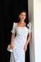 Julidress - Blue and White Floral Print, Square Collar Premium Summer Dress - 5