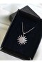 Women's Silver Zircon Stone Sun Necklace - 2