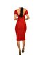Women's Red Draped Gathered Lined Inner No-Show Silk Jersey Midi Dress - 4