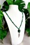 6 mm Genuine Green Agate-Onyx & Hematite Natural Stone Long Unisex Necklace (70-80 cm) - 2
