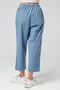 Women's Sky Blue High-Waisted Elastic-Waist Linen-Look Cotton Ankle-Length Pants - 7