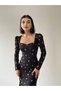 Julidress Black Sweetheart Neckline Slim Fit Floral Patterned Maxi Long Premium Dress - 6