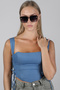 Rectangle Design Gold Frame Black Glass Women's Sunglasses UV400 Protection - 2