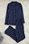 Navy Blue Striped Viscose Shirt-Pants Woven Pajamas Set Thmaw23Pt00158 - 6