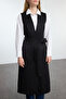 Black Shawl Collar Woven Long Vest Tctaw25Yl00003 - 3