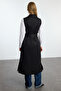 Black Shawl Collar Woven Long Vest Tctaw25Yl00003 - 5