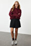 Bordo Oversize/Rahat Kesim Basic Bisiklet Yaka Kalın/İçi polarlı Örme Sweatshirt TWOAW24SW00102 - 2