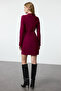 Purple Belted A-Line Stand Collar Mini Woven Dress Twoaw24El00701 - 5