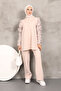 Beige Hooded Sleeve Detailed Scuba Suit - 4