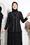 Black Evening Dress Set - Embroidered Jacket Detail, Mda2306 - 3