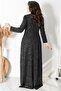 Silvery Stone Print Detailed Evening Dress Silver Tbs2424 - 5