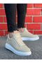 Men's Suede Beige Casual Everyday Shoes High Thick White Sole Lace-Up Sneakers