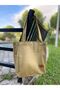 Khaki Green Water Repellent Dak Fabric Tote Bag with Snap Fastener Bellows Pockets |