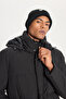 Men's Black Standard Fit Regular Cut Hooded Stand Collar Bag Pocket Coat - 7