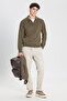 Men's Khaki Cotton Standard Fit Regular Cut Polo Neck Knitwear Sweater - 2