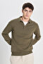 Men's Khaki Cotton Standard Fit Regular Cut Polo Neck Knitwear Sweater - 3