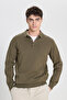 Men's Khaki Cotton Standard Fit Regular Cut Polo Neck Knitwear Sweater