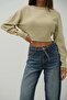 Women's Long Sleeve Crew Neck Raglan Sleeve Short Beige Crop Sweatshirt 24W16025 - 2