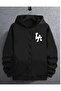 Men's Black Oversize La Written Zippered Jacket