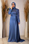 Efila Beaded Sleeve Evening Dress Indigo