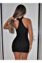 Buckle Detailed Gathered Mini Attractive Special Dress - 5
