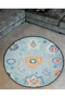 Blue Theme Ethnic Motif Patterned Round Woven Base Vintage Decorative Carpet 6123 - 2