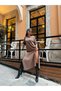 Brown Long Combed Cotton Dress with Side Slits 27365