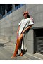 Gray Long Combed Cotton Dress with Slits on the Sides 27365 - 2