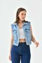 Indigo Shirt Collar Pocket Detailed 100% Cotton Denim Vest - 2