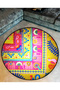 Mira Round Yellow Pink Ethnic Pattern Elephant Detail Woven Base Modern Decorative Carpet 5788 - 3