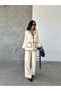 Women's Ecru Double Pocket Detailed Cardigan Trousers Bottom Top Double Knitwear Set - 3