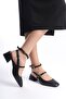 Women's Mary Jane Black Matte Open Back Square Toe Short Block Heeled Shoes - 3