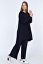 Women's Navy Blue Trousers, Hijab, Tunic, Pleated Double Set 5219 - 3