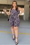 Black and White Floral Patterned Plus Size Wrinkled Shorts Jumpsuit with Pockets