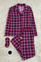 Bordo Ekoseli Yumuşak Hissiyatlı Fırçalı Kumaş Uyku Bantlı Örme Pijama Takımı THMAW24PT00100 - 6