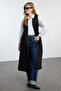 Black Shawl Collar Woven Long Vest Tctaw25Yl00003 - 2