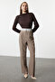 Brown Stand Collar Regular Fit Gipe Detail Stretchy Knitted Blouse Twoaw24Bz00022 - 2