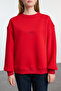Kırmızı Slogan Nakışlı Oversize Kalıp Kalın İçi Polarlı  Örme Sweatshirt TWOAW25SW00148 - 3