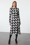 Limited Edition Siyah Geometrik Desenli Düz Kesim Midi Dokuma Elbise TWOAW25EL00290 - 7