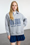 Gri Melanj Oversize Kalıp Kalın içi Polarlı Slogan Baskılı Fermuarlı Örme Sweatshirt TWOAW25SW00134