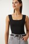 Women's Black Square Collar Knitwear Crop Blouse US00358