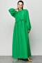 Ruffle Detailed Collared Dress - Benetton Green