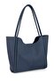 Navy Blue Faux Leather Large Size Women's Hand and Shoulder Bag with Snap Fastener Wick Strap - 2