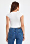 Women's White Crew Neck Viscose Snap Fastener Bodysuit - 7