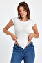 Women's White Crew Neck Viscose Snap Fastener Bodysuit
