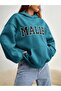 Women's Petrol Blue Malibu Printed Hooded 3 Thread Kangaroo Pocket Oversize Sweatshirt - 3