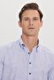 Men's Blue 100% Cotton Slim Fit Slim Fit Hidden Button Collar Linen Look Flame Shirt - 6