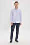 Men's Blue 100% Cotton Slim Fit Slim Fit Hidden Button Collar Linen Look Flame Shirt - 3